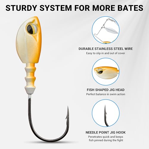TRUSCEND Swim or Jig Fishing Spinner Baits for Freshwater and Saltwater, Rooster Tail Fishing Lures for Trout Bass Walleye Crappie Salmon Pike, Blade Bait with Copper Blade - color: D2-4"-1/2oz