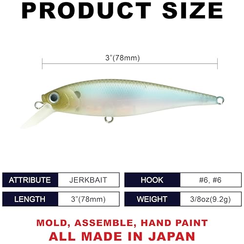 LUCKY CRAFT Pointer 78SP Fishing Lures, 3" Freshwater Bass & Trout Lures, Suspending 4ft-5ft Depth, Jerkbait, Bass Fishing Gear and Accessories, Ghost & Aurora - color: 538 NC Ghost Minnow