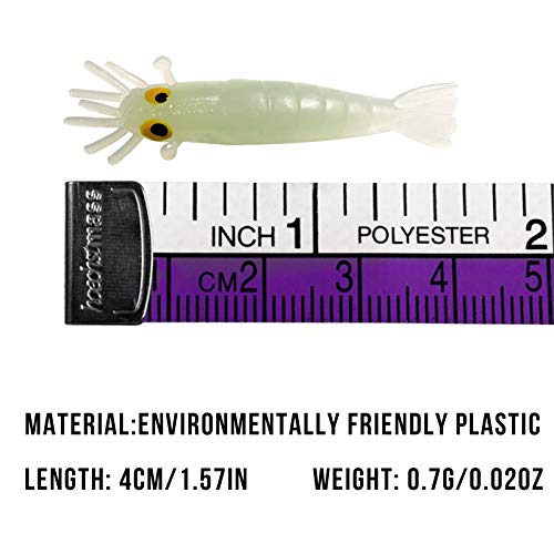 QualyQualy Fishing Soft Lures Artificial Bait Luminous Glow Shrimp Grub Worms Lure Ice Fishing Lures for Bass Walleye Trout Crappie 54pcs