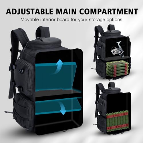 Goture Fishing Backpack with 4 Tackle Boxes,900D Water-Resistant Tackle Backpack with Rod Holders,45L Large Fishing Bag Storage Gear Tackle Bag with Rain Cover,Bottle Holder for Travel Camping Hiking - color: A1:black With 4 Tackle Boxes