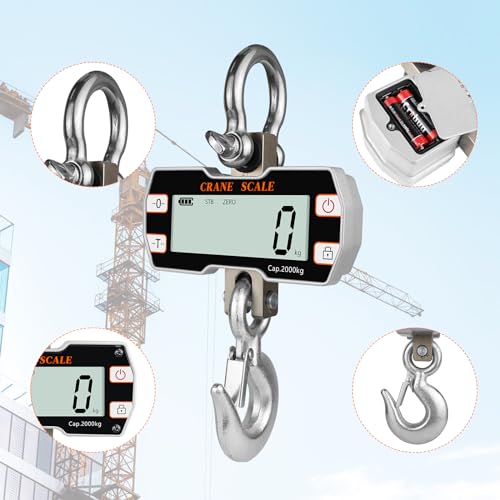 Hyindoor 2000kg 4400lb Crane Scale, 2 Ton Digital Hanging Scale with Remote, Industrial Heavy Duty Electronic Crane Scale - size: 2000kg/4400lb