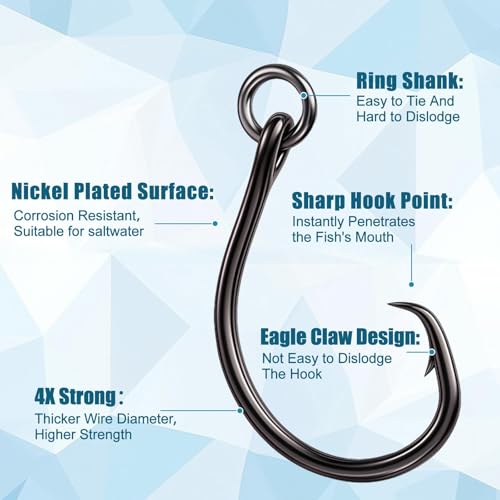 9KM DWLIFE Circle Hooks 4X 25Pcs Strong Corrosion-Resistant High-Carbon Steel Fishing Hooks with Ring for Catfish, Bass Saltwater Circle Hooks - size: 5/0#