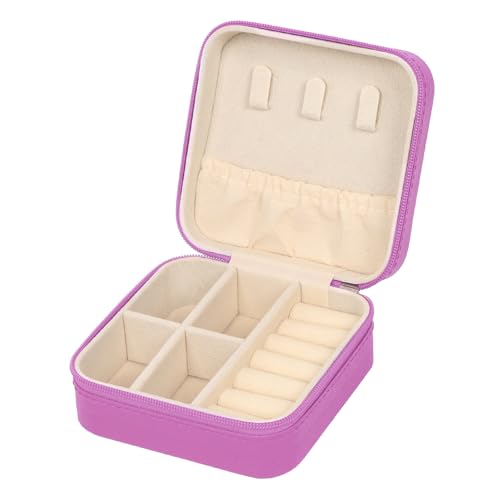 MFXIP Travel Jewelry Case Small Jewelry Box Jewelry Organizer Storage Case Portable PU Leather Mini Jewelry Travel Case for Girls Womens Earring, Necklace, Rings,Bracelets - color: Dark Purple
