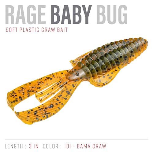 Strike King Rage Bug Fishing Lure, Soft Plastic Grub, Unique Design, Subtle Action - color: Bama Craw, size: 3"
