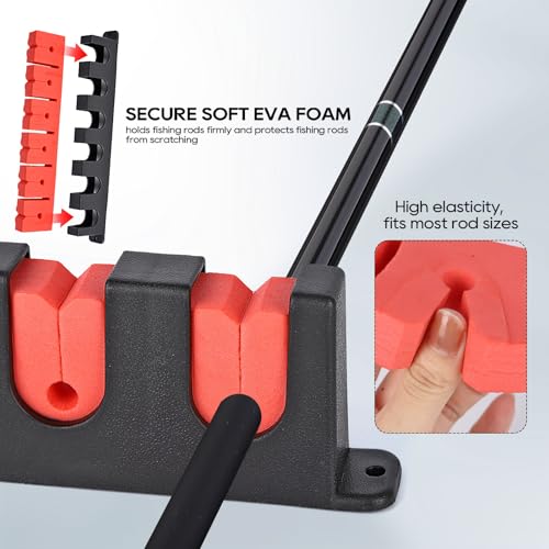 Axlksia Fishing Rod Holder Wall Mount, 1 Pair Fishing Pole Holders for Garage, Boats, 6 Fishing Rod Storage Racks (Vertical Red) - color: Vertical Red