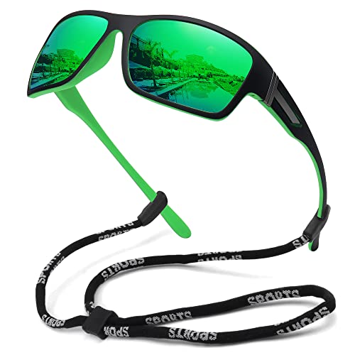 STORYCOAST Polarized Sports Sunglasses for Men Women Unbreakable Frame Cycling Fishing Driving - color: Black Frame-green Mirror Lens