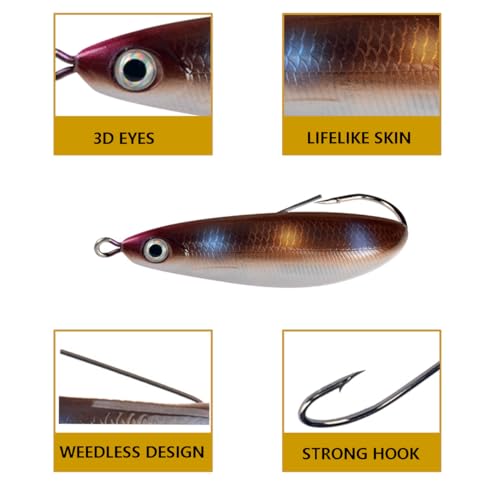 AMHDV Weedless Minnow Hard Lures Topwater Fishing Bait for Freshwater Saltwater (Pack of 5)