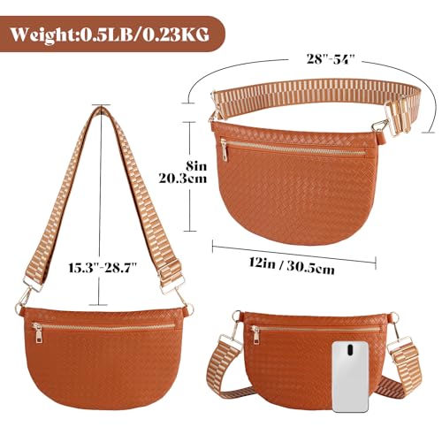 Woven Crossbody Bags for Women Leather Belt Bum Sling Purse Fanny Waist Pack Chest Shoulder Bag for Women-Brown - color: Brown