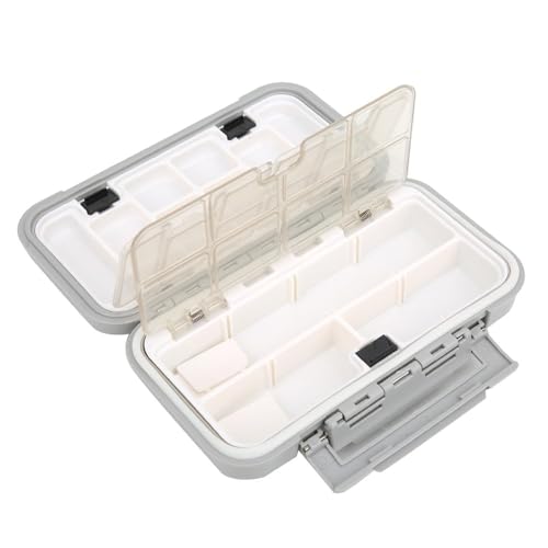 Portable ABS Water proof Fishing Tackle Box - Shockproof Lure Organizer with Removable Dividers for Baits, Hooks & Fishing Gear,6.5x3.7x1.8in(Grey)