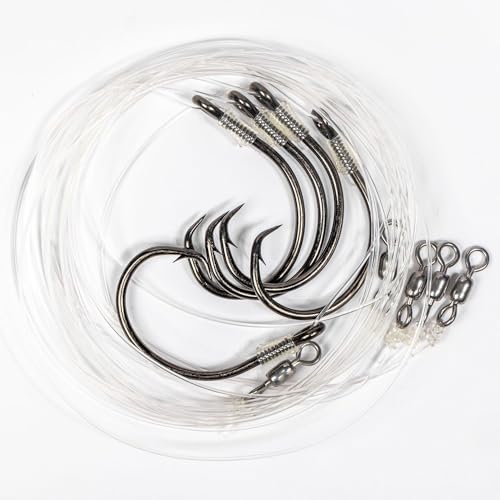 Mustad BlacktipH Live Bait Rig, Demon Wide Gap Circle Hook, Premium fluorocarbon Leader, Premium Rosco Swivel - size: Large