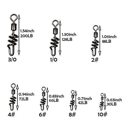 30pcs/Pack Cork Screw Swivel Fishing Swivel Snap Swirl Connector Black Stainless Steel Fishing Swivels 3/0 1/0 2# 4# 6# 8# 10# - size: 6#-30pcs