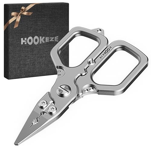 HOOK-EZE Titanium Fishing Pliers, 4.1" Saltwater Resistant Fishing Scissors,Tungsten Cutters, Knot Tying Tool with Lanyard, Split Ring Hook Remover, Gifts for Men