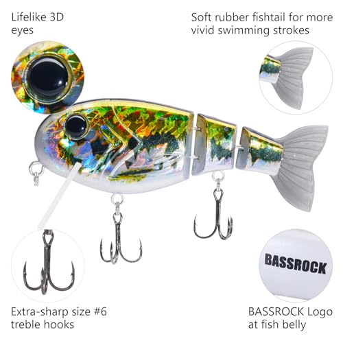 BASSROCK Topwater Fishing Lures for Bass Pike Salmon Floating Swimbait Jointed Crankbait Freshwater Saltwater 4.9in/1.76oz RK1001 - color: Baby Bass, size: 3.9in/1.04oz
