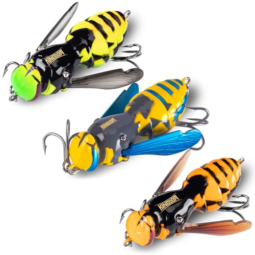 Kingdom Wasp Crawl Bait Insect Bionic Floating Fishing Lures Swimbaits Hard Artificial Baits Lure Freshwater and Saltwater Bass Carp Pike Walleye Fishing ABS Material Carbon Steel Three Book Hook - color: Set1, size: 6.6g