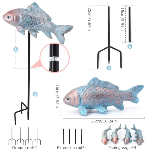 4PCS Antique Bronze Fish Garden Statue - Koi Fish Decor for Outdoors - 10.5 * 5Inch - Glow at Night