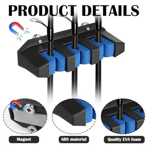 Seenelling 2 Pcs Magnetic Fishing Rod Holder for Car Fishing Pole Rack Vertical Rod Storage Holders for Truck Bed Boat Wall Garage Door - color: Blue, size: 3 Rods