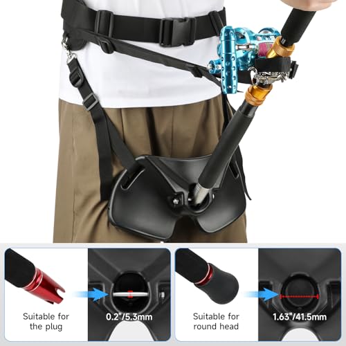 SANLIKE Fishing Belt Rod Holder Adjustable Fishing Fighting Waist Belt with EVA Padded Great Plastic Material Fighting Belt - color: Black Set