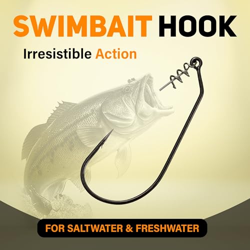 Reaction Tackle Swimbait Hooks for Bass Fishing - Soft Plastic Fishing Hooks with Centering Spring pin for Soft Plastic Swim Baits and Worm Lure Baits - size: #3/0