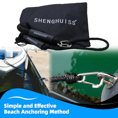 SHENGHUISS 7ft-14ft Boat Bungee Dock Lines，Double Braided Nylon Elastic Dock Line - for Boat, Jet Ski, Kayak Mooring & Securing