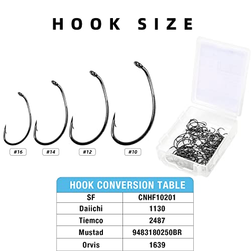 SF Fly Tying Hooks Ultra Sharp High Carbon Steel for Nymphs Wet Traditional Dry Streamers Eggs Jig Poppers Emergers Terrestrial Flies with Mini Box 100Pcs - size: #12 Black Nickel 100Pcs, style: Curved Nymph Scud Pupa Micro Barbed