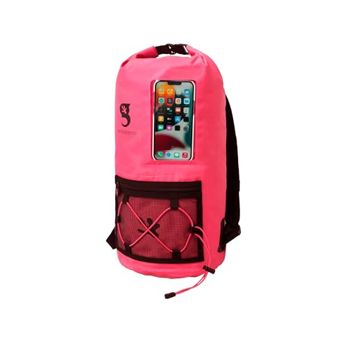 geckobrands Hydroner 20L Waterproof Dry Bag Backpack – Lightweight Roll-Top Bag with Clear Phone Pouch for Outdoor Activities - color: Neon Pink