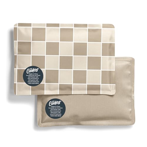 Fit & Fresh Cool Coolers 2 Pack Soft Ice for Lunch Bags, Flexible Stretch Nylon, Durable, Reusable Lunch Box Ice Packs, Soft Ice, Reusable Freezer Packs, Lunch Ice, Easy to Clean, Taupe Checkerboard - color: Taupe Checkerboard (2 Pack), size: Standard