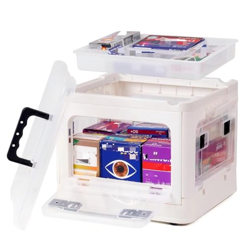 HEY FOLY 22qt Medicine Organizer Storage Box with 4-Side Opening Doors, White Foldable Medication Organizer Empty, Container Case Stackable First Aid Box for Home Storage - color: Foldable-22qt