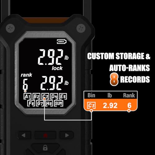SNAIL TRAIL 8 Storage Bins Digital Fishing Scale & Lip Gripper with Auto-Rank, Large & High Contrast Backlit LCD Display, Multi-Mode(LB, LB-OZ, KG), 50 lbs Tournament Bass Fish Weigher, Gift for Men - color: Black