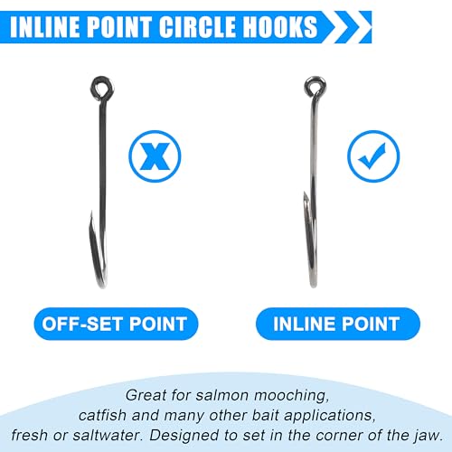 Circle Hooks Saltwater,50/150pcs Fishing Hooks Inline High Carbon Steel Fish Hook Straight Eye Barbed Point Octopus Hook for Catfish Bass Saltwater Freshwater Fishing - size: 9/0_50pcs