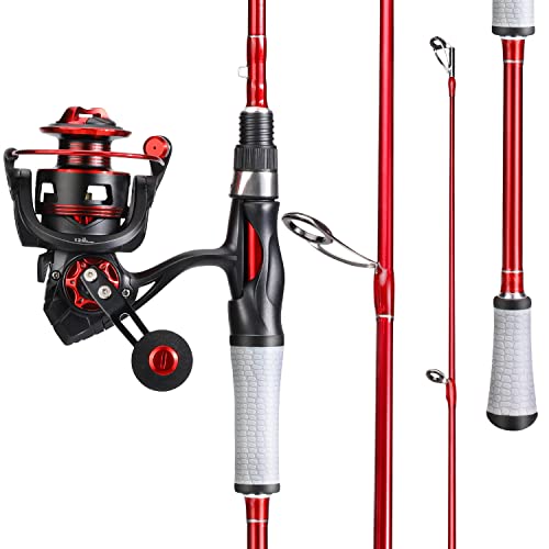 One Bass Spirit Flame Fishing Rod Reel Combo, Spinning Fishing Pole with Graphite 2Pc Blanks, Stainless Steel Guides - color: Red, size: 6'0"Medium-Fast with 1000 Reel