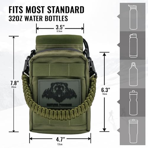 NATURE PIONEOR 32 64 128oz Tactical Water Bottle Pouch, Multi-Function Tactical Water Bottle Bag with Adjustable Shoulder Strap, Half/One Gallon Molle Strap Carrier Holder - color: Green, size: 32OZ