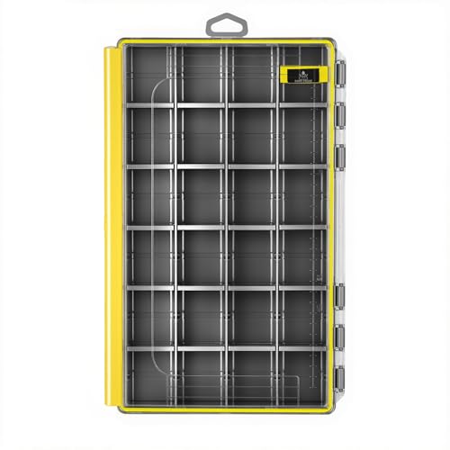 Waterproof Anti-Corrosion Tackle Box One Hand Latch 3600 and 3700 Organizer with Removable Dividers Lure Box and Terminal Tackle Trays Fishing Storage Yellow (3700) - size: 3700