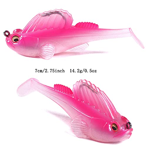 Weedless Soft Plastic Fishing Lures for Bass Trout - Paddle Tail Swimbaits With Hidden Pre-Rigged Sharp Hooks for Freshwater Saltwater - 5pcs Kit With Box - color: B:2.75in/0.5oz/5pcs