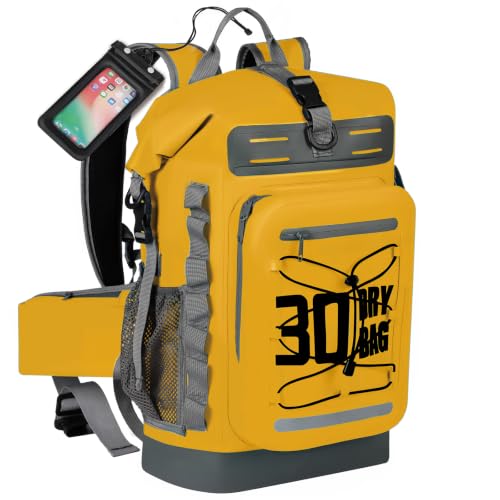 MORXPLOR Dry Bag Waterproof,5L/10L/20L/30L/40L/55L Roll Top Dry Bag Backpack with WaterProof Phone Case for Swim,Kayak - color: Yellow, size: 30Liter