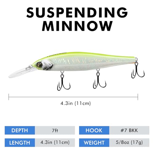 TRUSCEND Suspending Jerkbait, Rattle Minnow Lures with BKK Hooks, Freshwater Bass Trout Striper Walleye Pike Fishing Lures, Variety Pack for All Water Conditions, Premium Fishing Gear and Gifts - color: A2-4.3",0.6oz