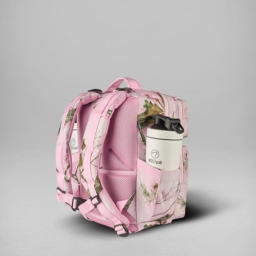 WOLFpak 15L Slim Tactical Gym Backpack (Realtree APX Flushing Pink) Durable 1000D Waterproof Oxford Material | Minimalist Daypack w/Laptop Pocket & Dual Cup Holders | - color: Realtree Apx Flushing Pink