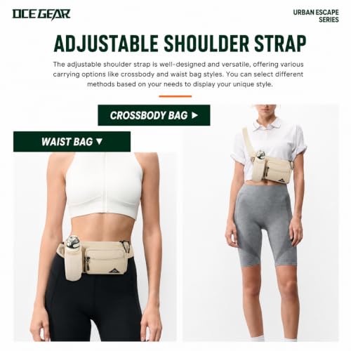 Waist Pack with Water Bottle Holder for Men Women Waist Bag Running Waist Pack Waterproof for Outdoor Travel Cycling Climbing Walking Fit All Phones (Bottle Not Included) (Beige) - color: Beige
