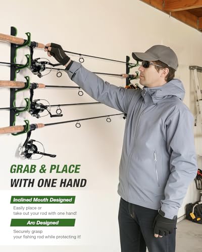 Ghosthorn Fishing Rod Holders for Garage Fishing Pole Holders Ceiling or Wall Mounted Fishing Rod Rack garage Storage Organizer Fishing Gear Equipment for Men Women (Green, 4 Packs) - size: 4 packs holds up 20 rods, style: Green
