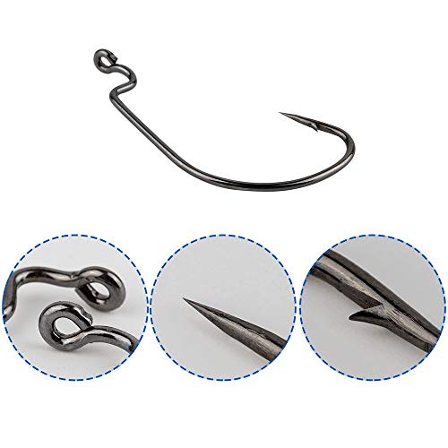 60pcs Offset Worm Hook High Carbon Steel Wide Gap Bait Jig Fish Hooks with Plastic Box #1-5/0