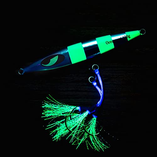 OCEAN CAT Slow Fall Fishing Luers Mental Lead Jigging Sea Baits Flat Hooks 5 Colors 5 Weights - color: Blue&Silver, size: 5 2/7oz(150g)