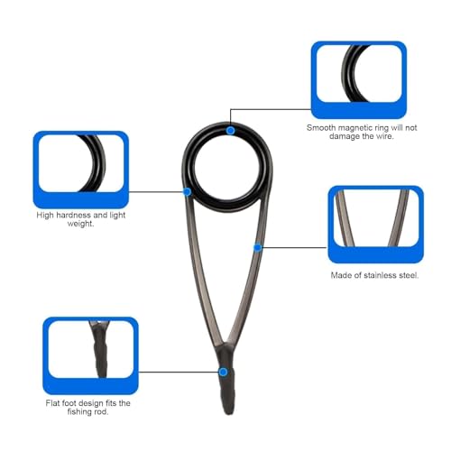 HERCHR 9PCS Fishing Rod Tip Repair Kit, Stainless Steel Ceramic Guides Rod Guide Eyelets Top Ring for Fishing Pole Tip Replacement Supplies