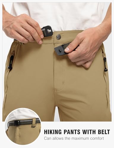 TBMPOY Men's Lightweight Hiking Pants with Belt 5 Zip Pockets Waterproof Quick-Dry Travel Fishing Work Outdoor Pants - color: A2-thin Khaki, size: XX-Large