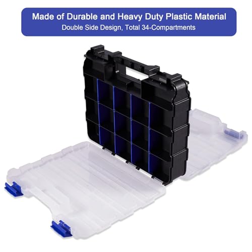 AIDY-PRO Hardware Organizer Box 34 Compartments Small Parts Organizer with Removable Dividers Durable Plastic Double Side Tools Box Screw Organizers For Nuts, Bolts, Screws, Nails 2Pack - color: Blue, size: 2 PACK