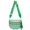 Pure Colour Crossbody Bum Bags for Women Spacious Checkered Cross body Bag Nylon Trendy Fanny Pack for Travel - color: Green Checkered