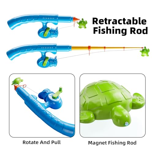 TEMI Magnet Fishing Game for Kids 4-8, Fish Toys for Kids 3-5, Bathtub Floating Fishing Pole, Water Table Pool with Rod Net, Summer Water Play Indoor and Outdoor, Gifts for Holiday for Boy and Girls - size: Round Pool