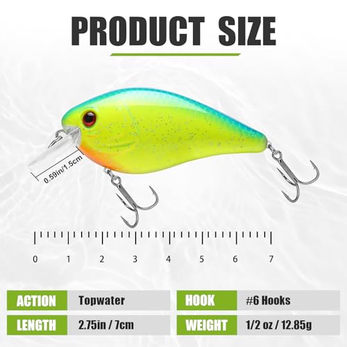TRUSCEND Shallow or Deep Diving Crankbait with BKK Hooks, Wobble Fishing Lures for Bass Trout Crappie Walleye, Sinking Lipless Vibe Crank Bait for Bass Pike, Amazing Swimbait for Family Fishing - color: A-2.75"-0.5oz
