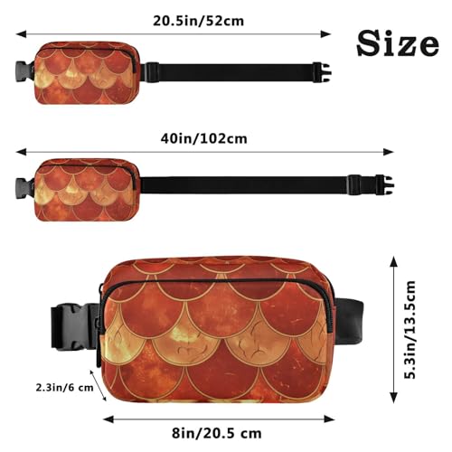 Red Fish Scale Fashionable Fanny Pack Waist Bag for Women Men Large Capacity Crossbody Shoulder Bag with Adjustable Strap for Workout Running Hiking