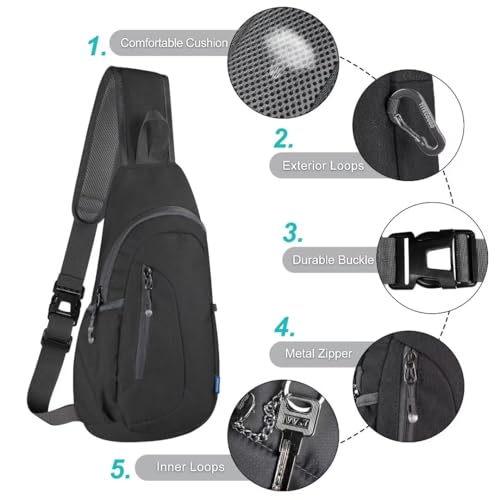 TITECOUGO Small Sling Bag, Lightweight Crossbody Backpack for Men Women, Shoulder Bag for Sports and Outdoor - color: Z1-canvas, Dark Black