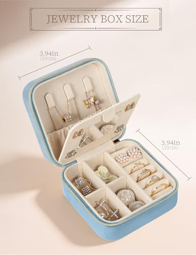 MFXIP Plush Velvet Travel Jewelry Case Small Jewelry Box Jewelry Organizer Storage Case Portable Jewelry Travel Case for Girls Womens Earring, Necklace, Rings,Bracelets with Mirror - color: Dark Blue