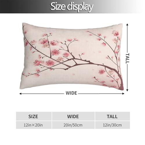 Spring Pink Throw Pillow Covers Chinese Cherry Blossom Flower Lumbar Pillow Cases 12x20 Inch Set of 2 Japan Plum Branch Outdoor Decorative Pillowcase Cushion Cover for Couch Sofa - color: Pink, size: 20" x 12" (Pack of 2)